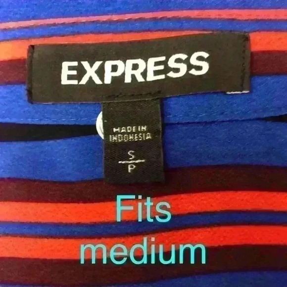 Express Red White Blue Lines Long Sleeves Dress - Picture 3 of 6